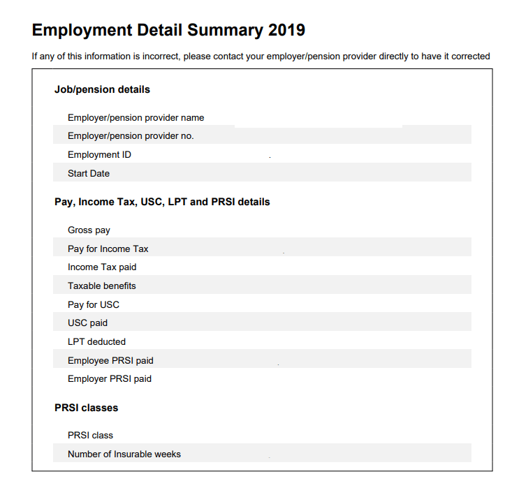 P60 Ireland - Employment Detail Summary