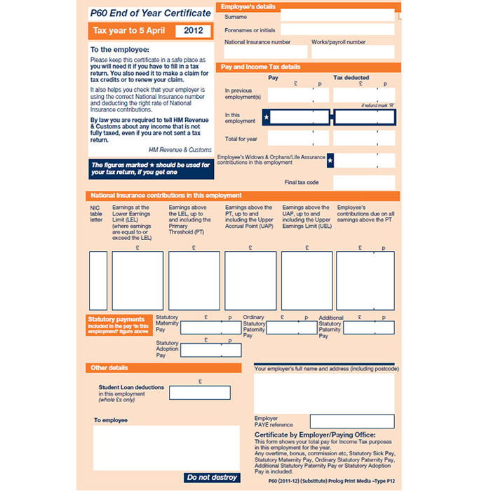 P60 Tax Rebate Form